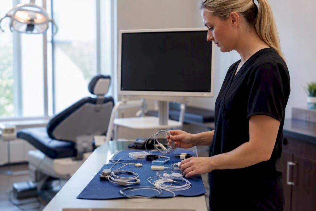 Sleep study device with airway imaging in dental clinic