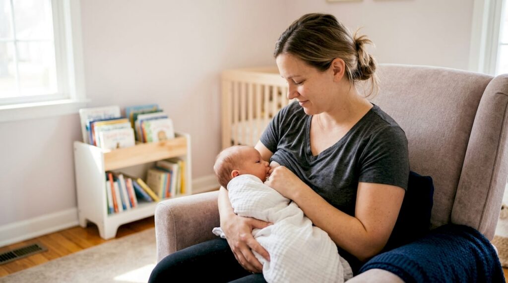 Mother breastfeeding infant with visible tongue position