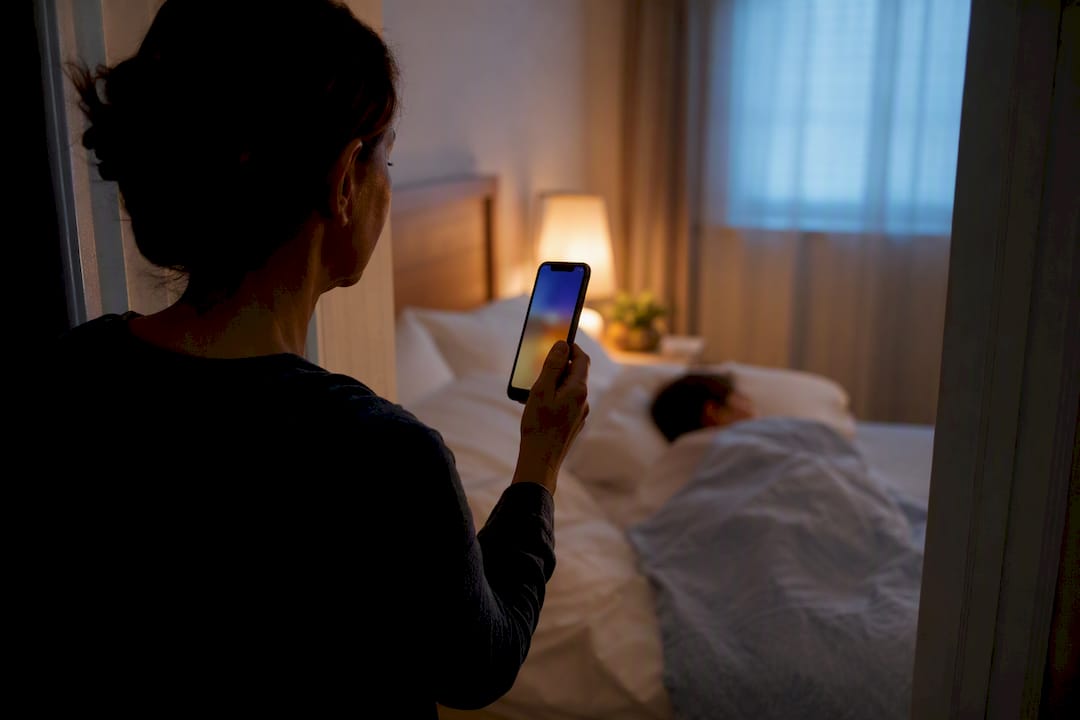 Parent recording child breathing during sleep