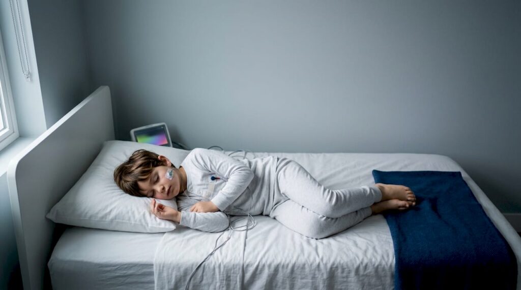 Child sleeping during breathing assessment