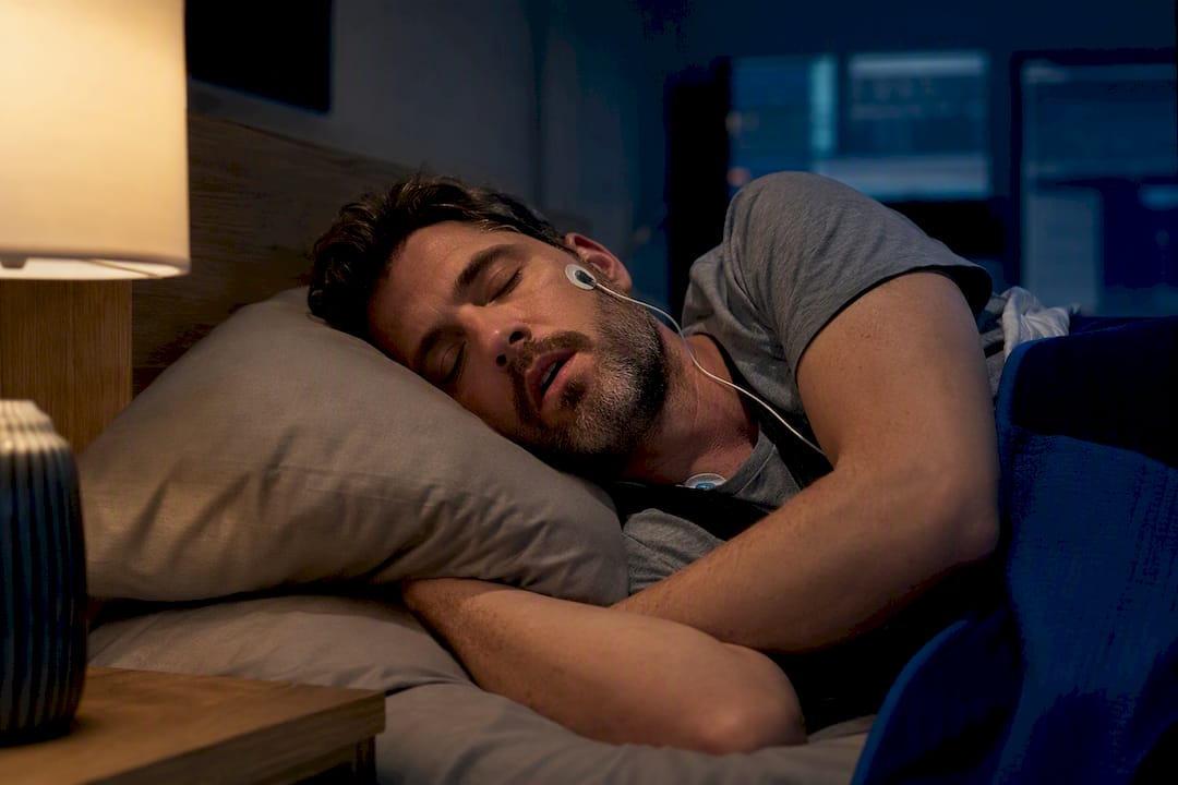 Adult sleeping during a mouth breathing assessment