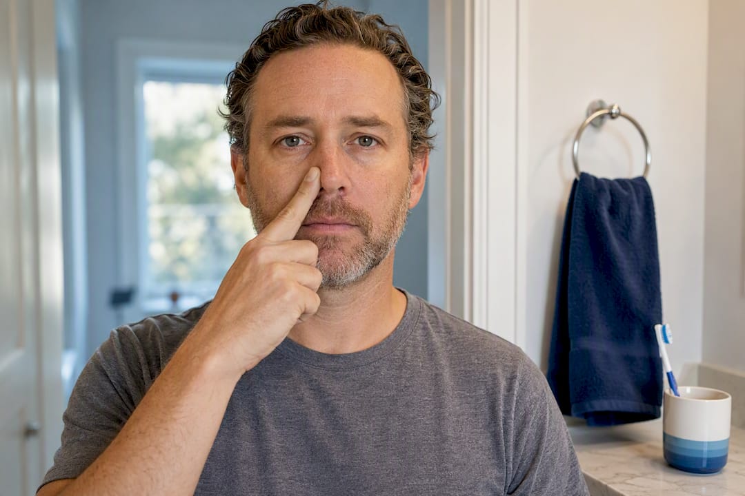 Adult practicing gentle nose-push drill