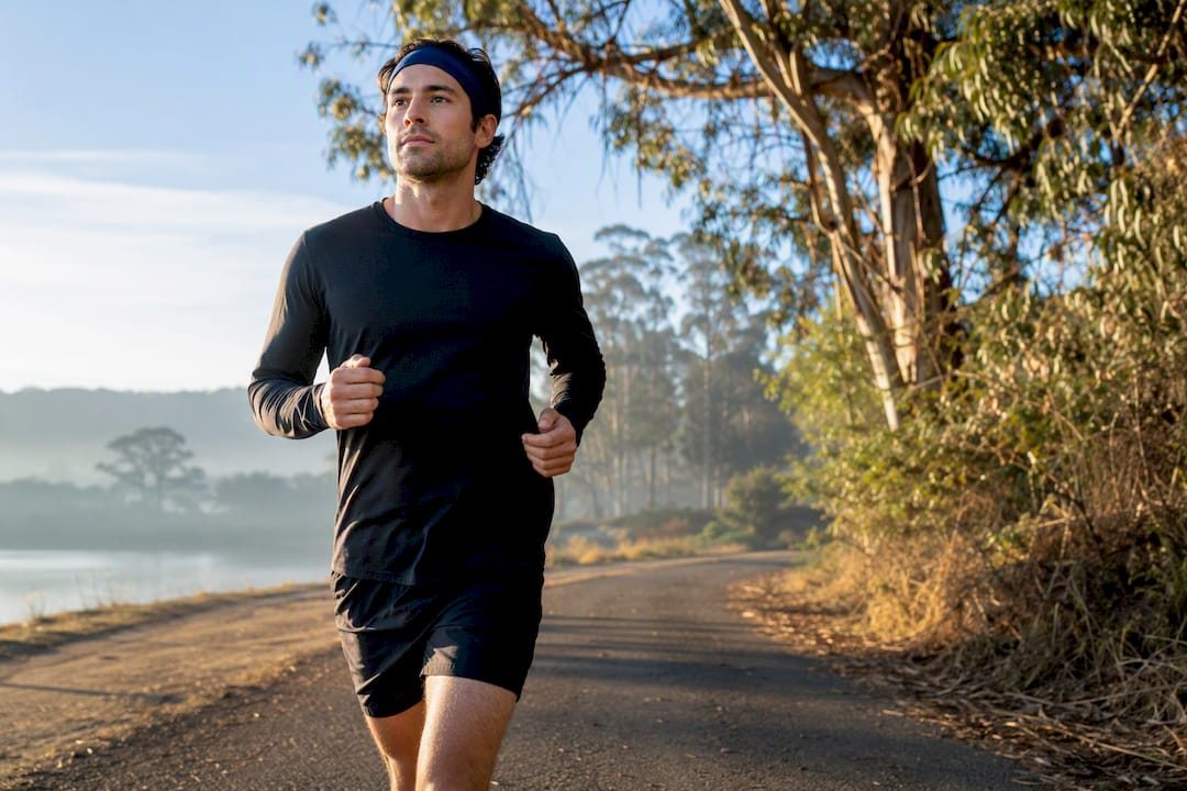 Runner practicing nasal breathing on trail