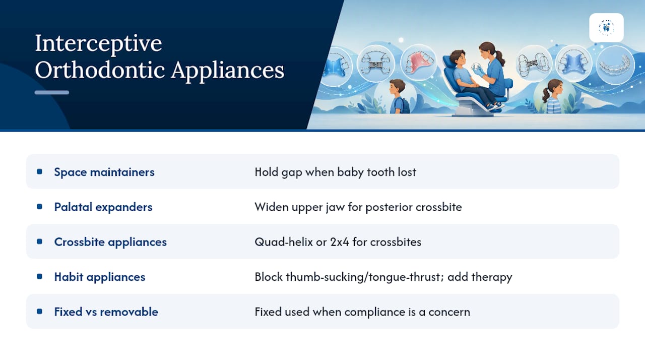 Categories of interceptive orthodontic appliances