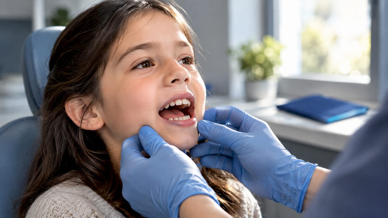 Child receiving an orthodontic bite assessment