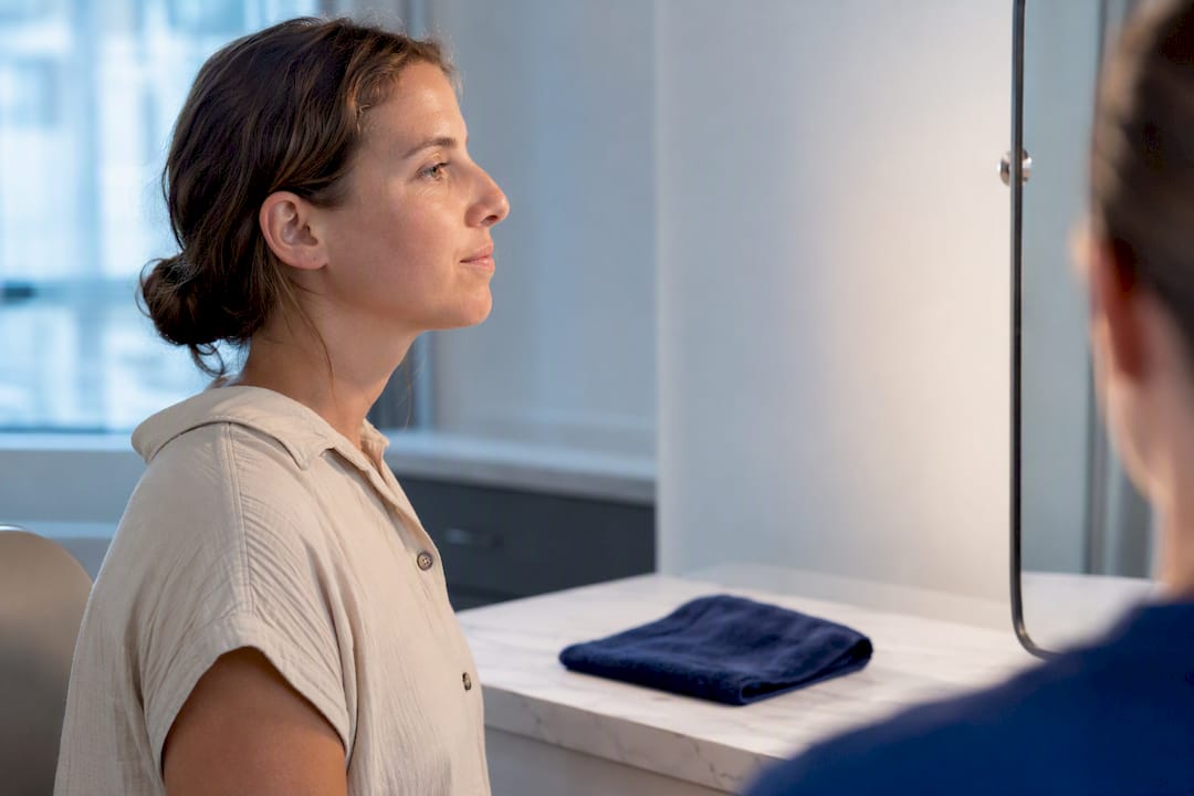Patient practicing tongue posture therapy