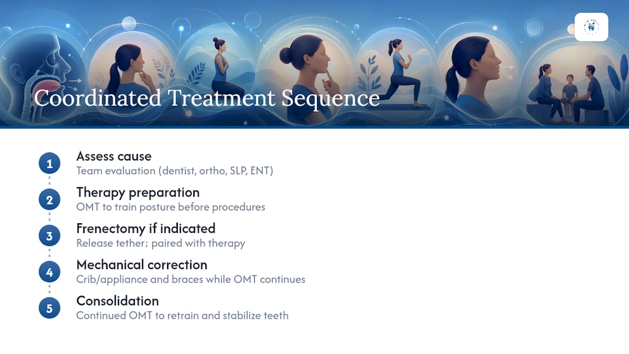 Coordinated tongue thrust treatment sequence