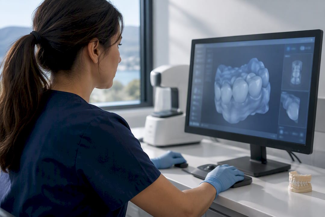 Clinician reviewing a three-dimensional dental scan