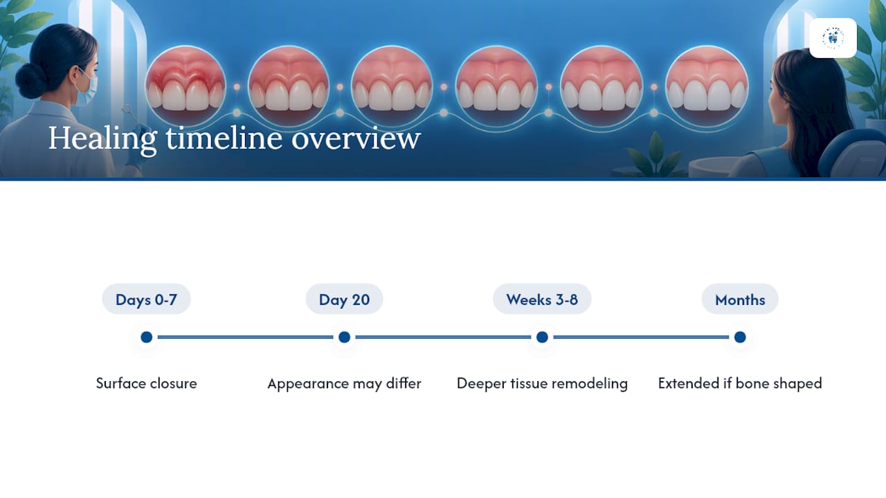 Gum contouring recovery timeline from closure to remodeling