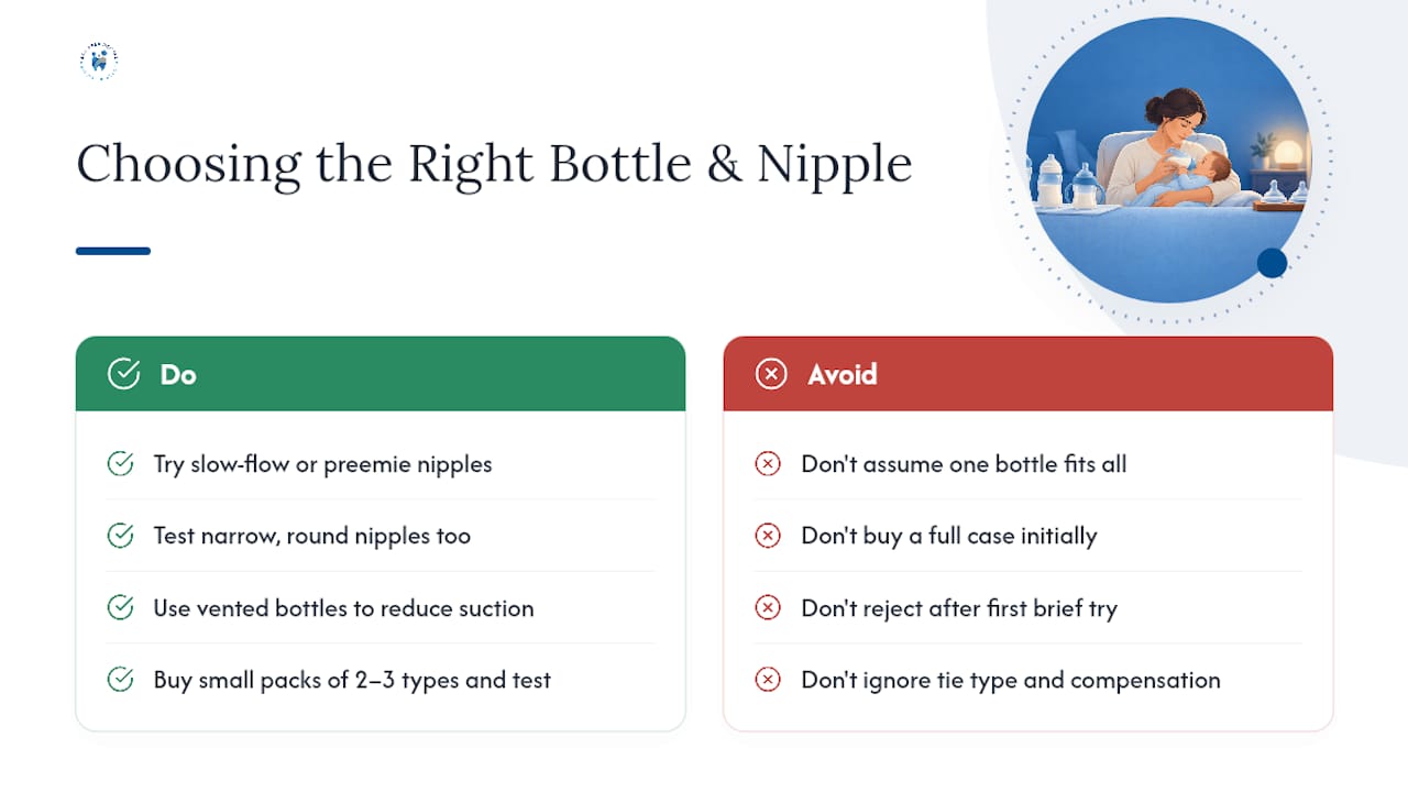 Choosing the Right Bottle and Nipple for a Tongue-Tied Baby — overview diagram