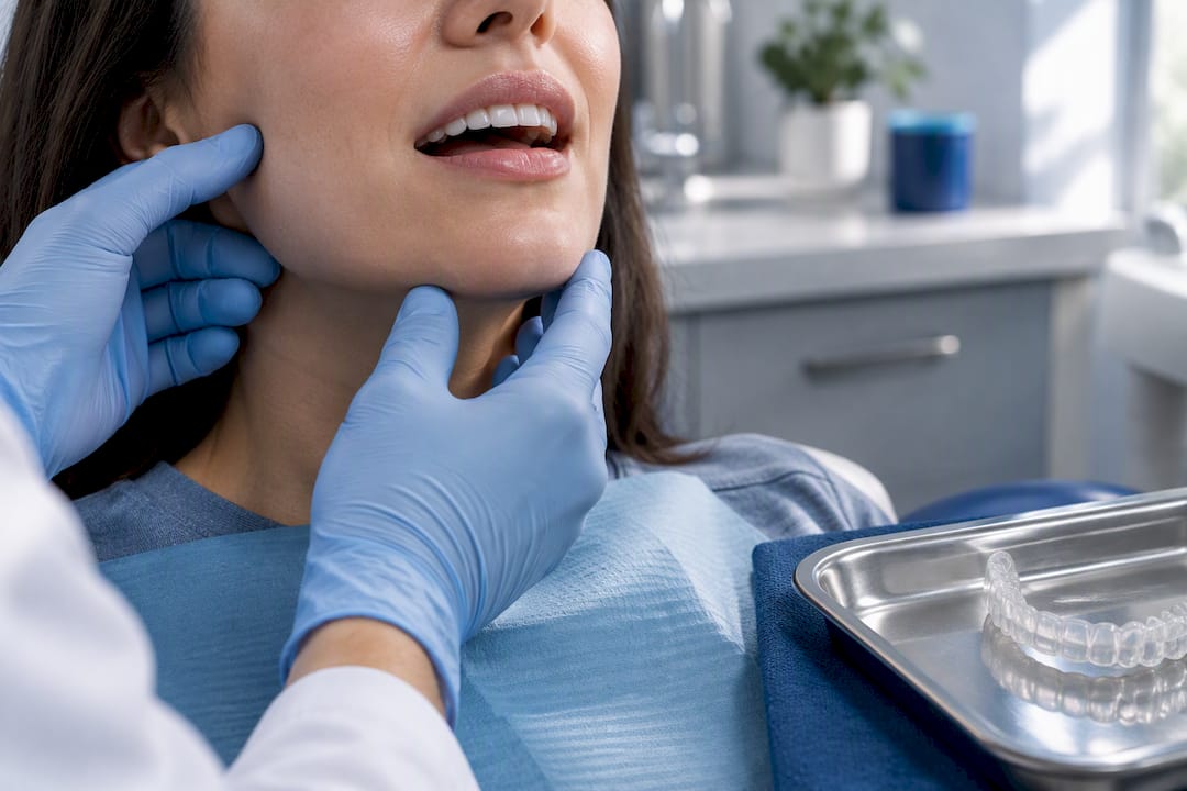 Dentist monitoring jaw during appliance follow-up
