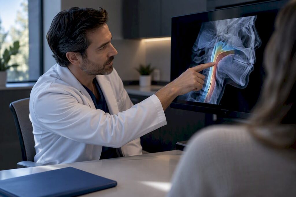 Clinician reviewing three-dimensional airway anatomy