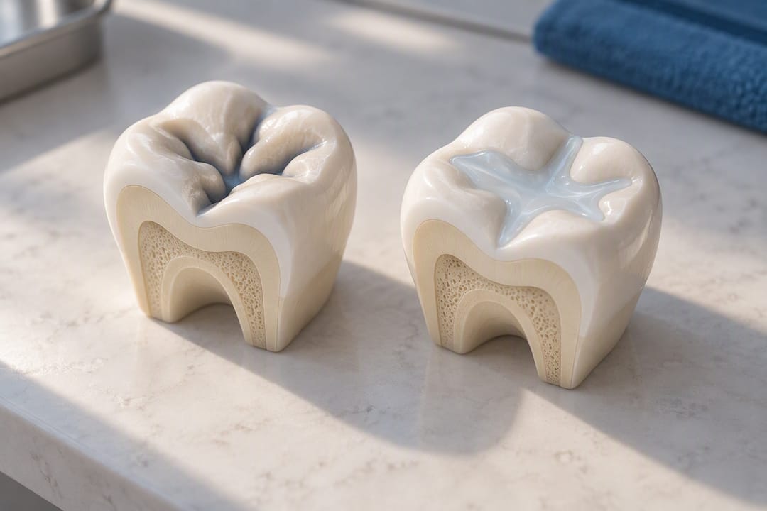 Illustration comparing sealed and unsealed molar grooves