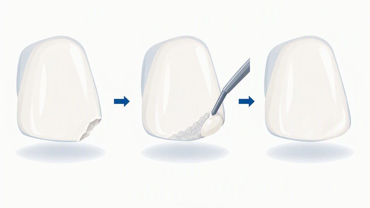 Three stages of repairing bonded tooth composite
