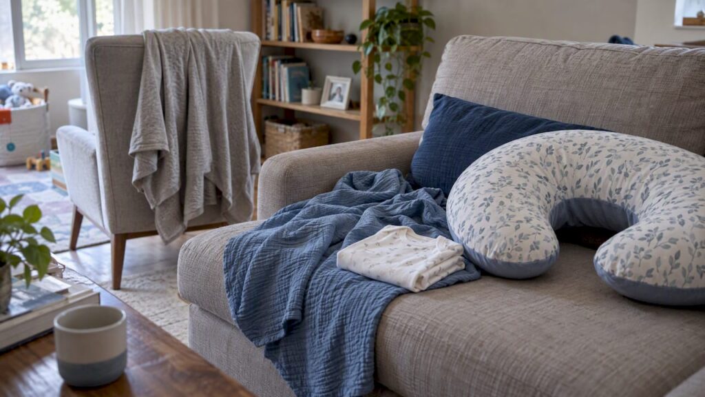 Parent nursing newborn at home after frenectomy