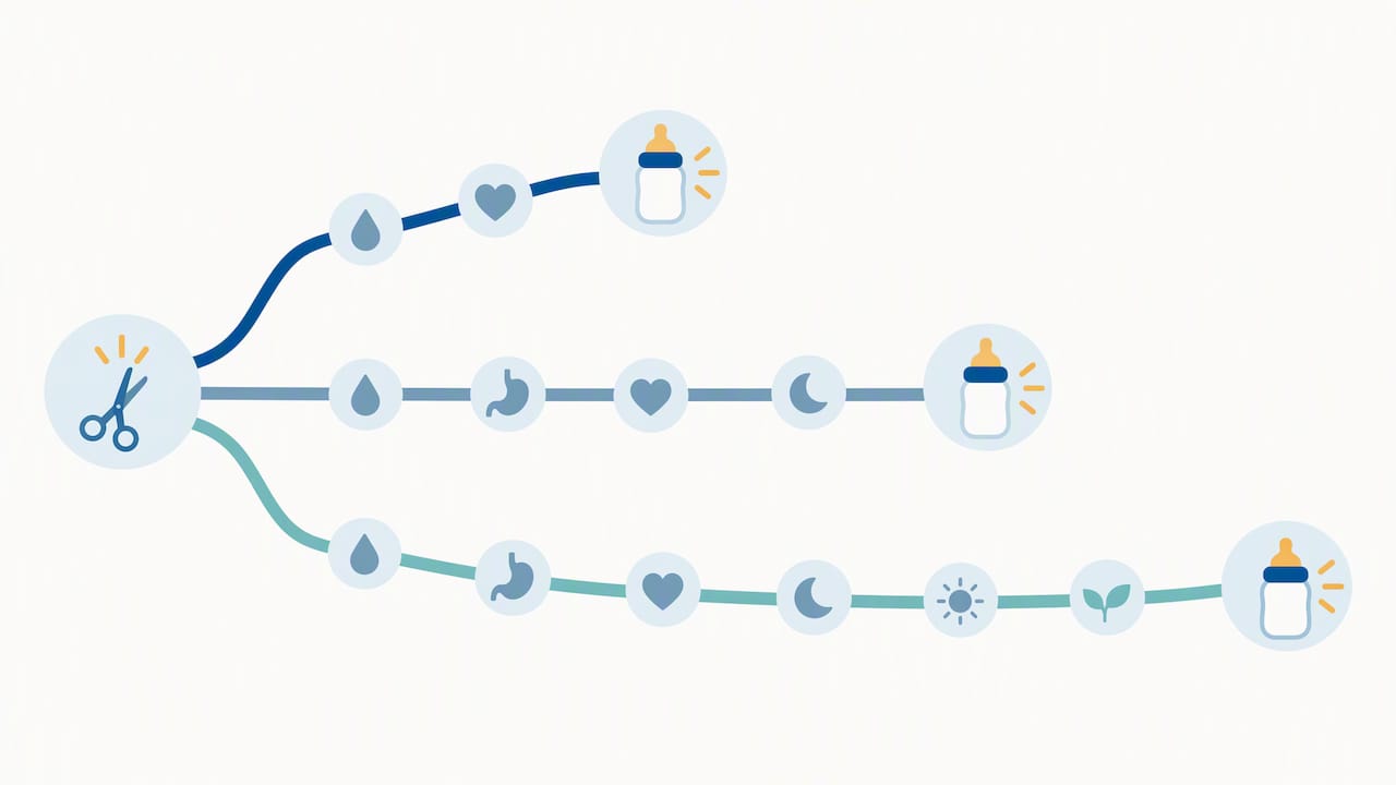 Three paths showing varied feeding recovery timelines