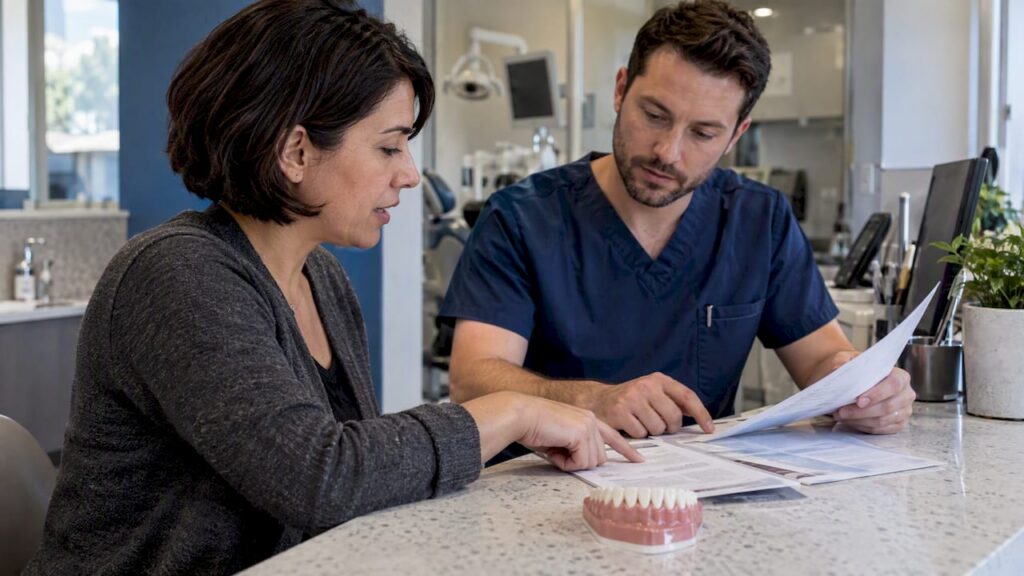 Patient comparing two veneer treatment estimates